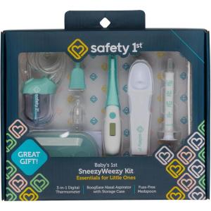 imageSafety 1st Babys 1st SneezyWeezy Kit BoogEase Nasal Aspirator 3in1 Digital Thermometer Fuss Free Medspoon Infant Healthcare Set EasyClean Snot Sucker Medicine Feeding Spoon